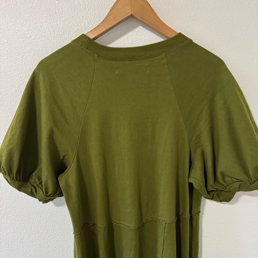 Free People Beach Brentwood Puff Sleeve Maxi Olive Green Cotton Relaxed Fit-S - Picture 7 of 10